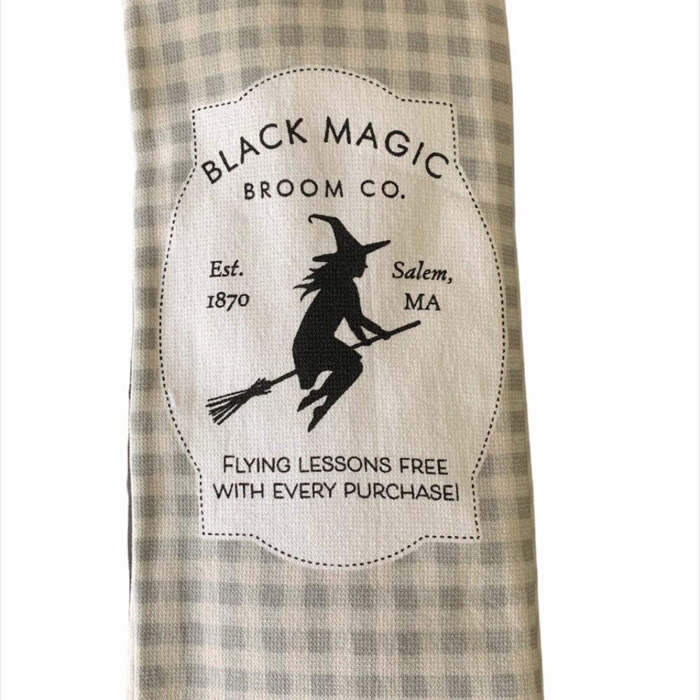 Halloween Witch Towels Kitchen Black Magic Broom